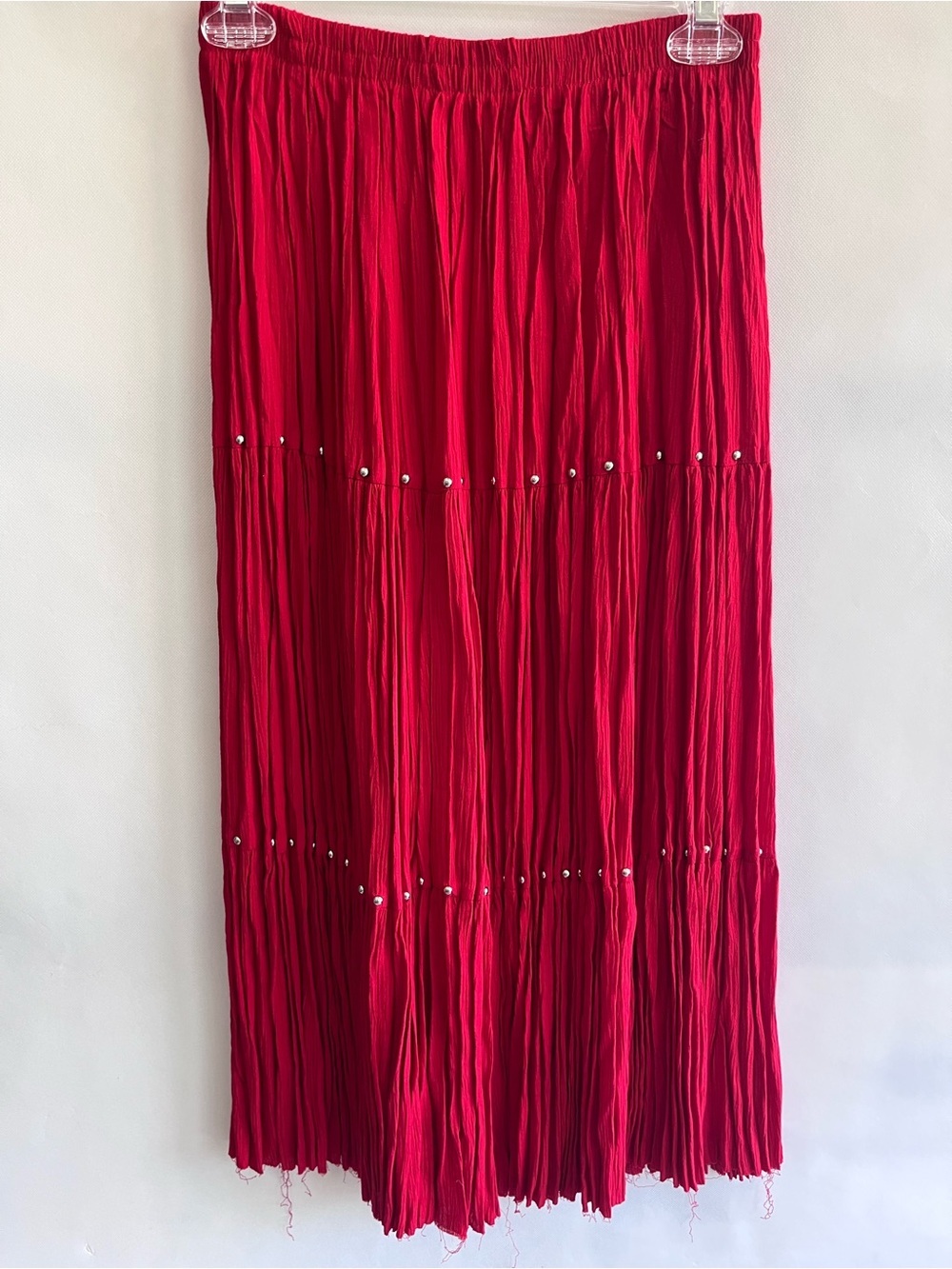Vintage Red Tiered Midi Skirt Boho Southwestern Studded 80’s